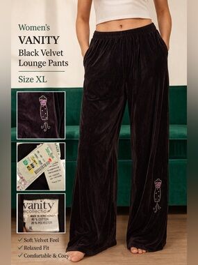 VANITY Black Velvet Lounge Pants XL